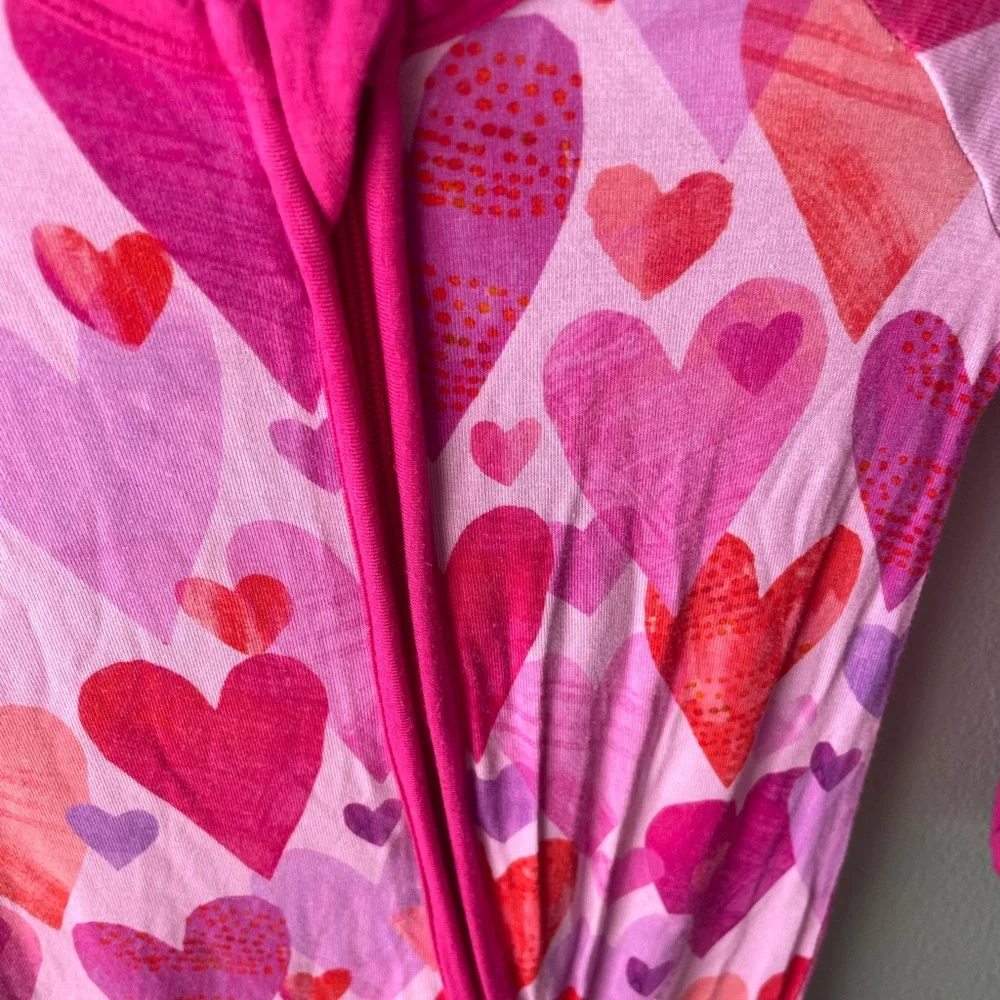 Little Sleepies Pink Watercolor Hearts Bamboo Zippy with Convertible Cuffs - Picture 4 of 8